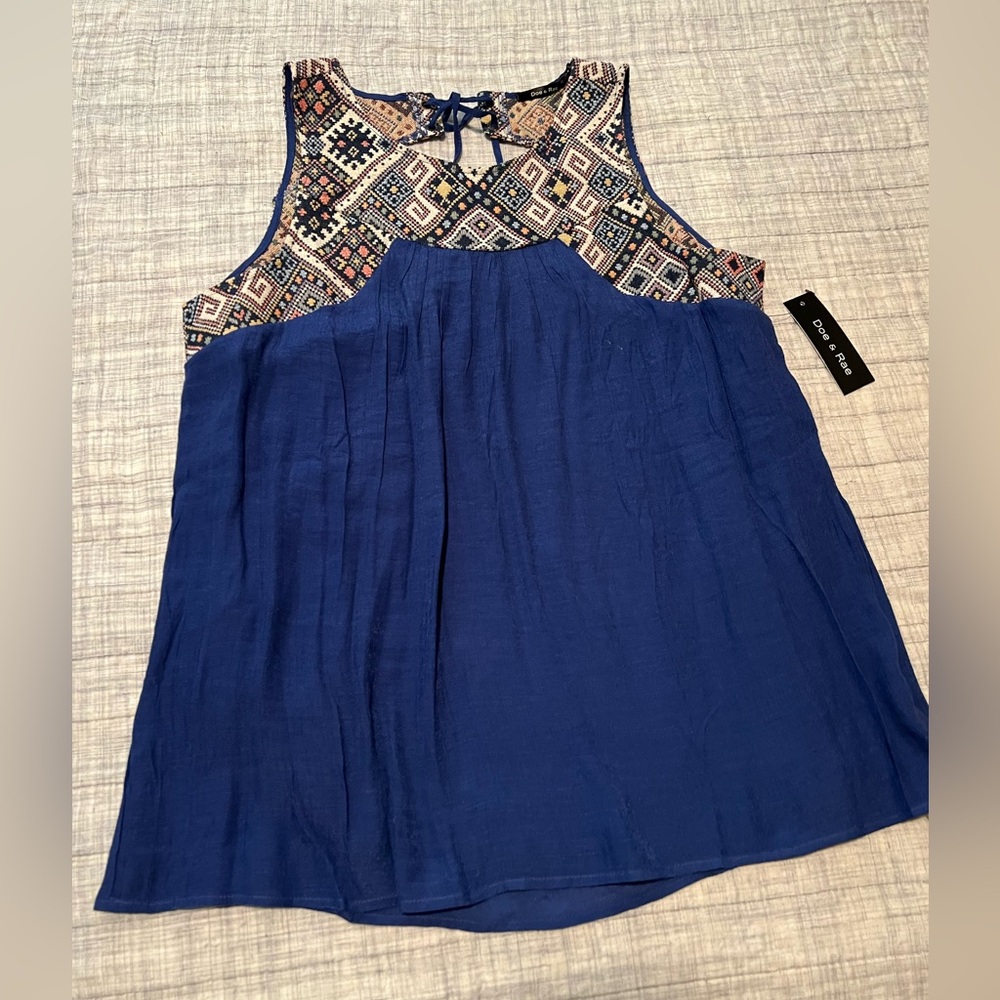 1x BLOUSE top Summer royal blue Doe & Rae women’s 1X NWT ladies Aztec texture